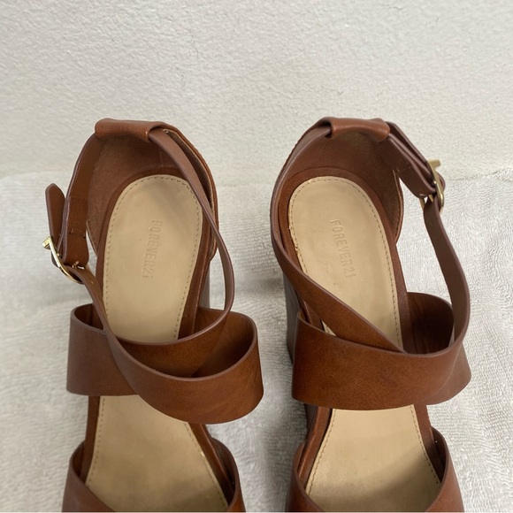 Forever 21 Womens Brown Faux Leather Strappy Platform Wedge Sandal Size 7.5 Boho - Picture 8 of 15